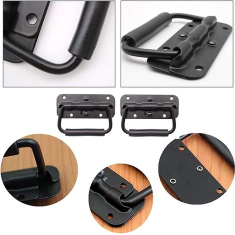 Federbelasteter Koffergriff, 2-teiliger Klappgriff, Flightcase-griff, Klappgriff Aus Metall, Werkzeugkasten-federgriff, 120 Mm (schwarz)