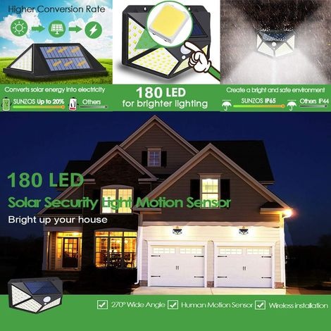 Freeas 180 Led Solar-außenleuchte Mit Bewegungsmelder, Wasserdichte Wandleuchte Mit 180° Verstellbarem Mast Für Außenwände, Gärten, Straßen Und Veranden