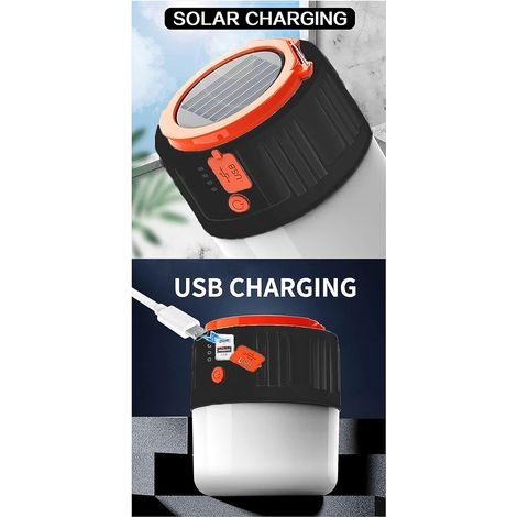 Wiederaufladbare Solarlaterne, Tragbare Zeltlampe, Sicherheits-notlicht Mit Powerbank, 5-modus-scheinwerfer Zum Angeln (schwarz)