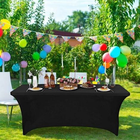 Gartenmöbelabdeckung, Schwarze Tischdecken Für 1,80 M Lange Tische – Rechteckige, Passgenaue, Knitterfreie Stretch-elastan-tischdecken Für Partys, Hochzeiten Und Bankette