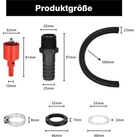Anschlussset Für 25-mm-regenwassertanks, 50 Cm Verbindungsschlauch Und 2 X 25-mm-schlauchverschraubungen Mit Kontermuttern Für Regenwassertanks