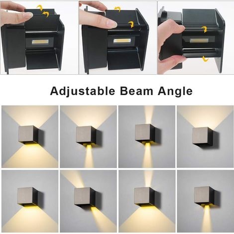 Led-außenwandleuchte, Schutzart Ip65, Nach Oben Und Unten Verstellbarer Lichtkegel, Warmweiß, Schwarz, 2 Stück