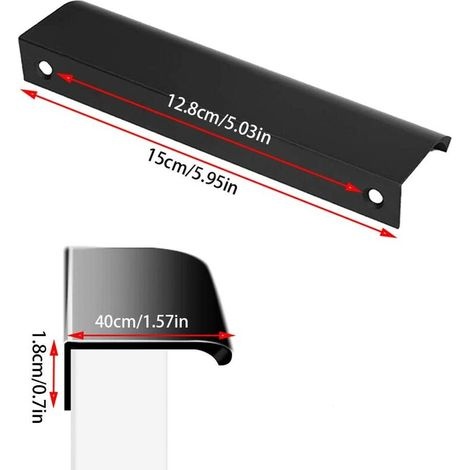 6 Verdeckte 128-mm-möbelgriffe, Türgriffe In Mattschwarz, Aluminiumprofilgriff, Integrierter Küchenschrankgriff Für Schubladen Und Innenschränke, Schwarz