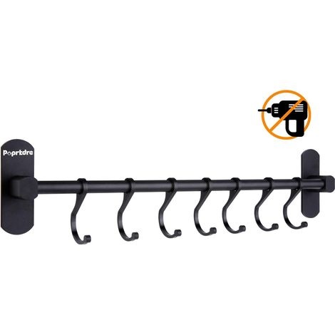 Küchenutensilienhalter Aus Edelstahl Zur Wandmontage Mit 6 Haken, Küchenbar Aus Aluminium Zur Wandmontage, Küchenutensilienhalter Zur Wandmontage (schwarz)