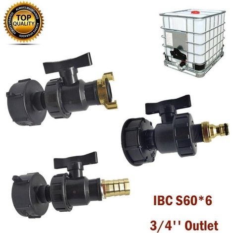 Ibc-adapter, Tankarmaturen - Wasseranschlusssets Für Schlauchanschluss Mit Widerhaken (s60 X 6 + Ventil + 1,9 Cm Anschluss)