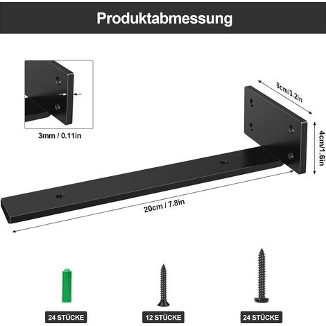 Set Mit 2 Unsichtbaren, Schwebenden L-förmigen Regalträgern – 20 Cm – Metall – Schwarz
