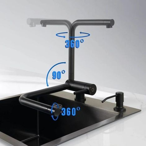 Schwarze Küchenarmatur, Klappbare Küchenmischbatterie Für Die Unterfenstermontage, Flexible Schwarze Armatur Mit 90° Biegbarkeit/360° Drehbarem Auslauf/360° Schwenkbarem Auslauf, Küchenarmatur Aus Ede