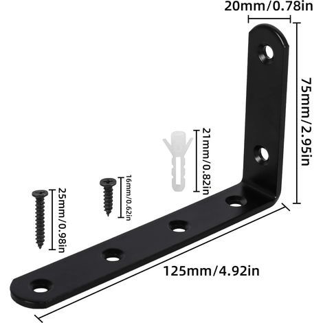 8-teiliges Wandregal-set Mit 48 Schrauben, L-förmige Wandregalträger, Befestigungswinkel Für Dekorative Regale In Küche, Schlafzimmer, Hängemöbel Und Schränke, 125 X 75 X 3 Mm, Schwarzes Eisen