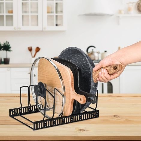 Ausziehbarer Topfdeckelhalter, Robustes Metall-abtropfgestell Für Töpfe, Pfannen Und Deckel Mit 7 Verstellbaren Fächern, Ideal Für Küchenutensilien, Pfannen Und Deckel
