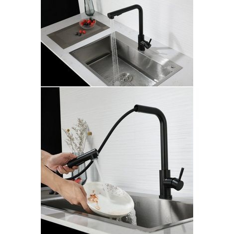 Küchenarmatur, Ausziehbare Küchenarmatur, Hochdruck-spültischarmatur Mit Zwei Strahlarten Und Ausziehbarer Brause, 360° Drehbare Küchenarmatur Mit 2 X 60 Cm Türanschlussschläuchen