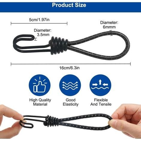 10-teiliges Set Gummispanner Mit Spiralhaken, Kurze Elastische Spannhaken, Planenspanner Mit Doppelhaken, 15 Cm