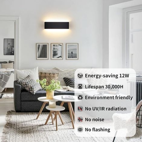 30 Cm Led-wandleuchte (12 W) Für Den Innenbereich, Moderne Aluminium-wandleuchte, Nach Oben Und Unten Gerichtete Wandleuchten Für Schlafzimmer, Wohnzimmer Und Flur, Warmweiß (2800 K), Schwarz