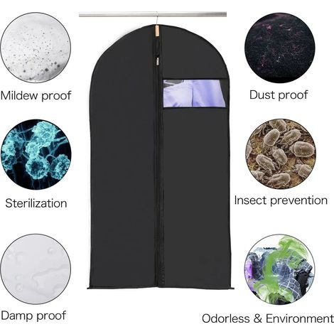 5 Reise-kleidersäcke Mit Sichtfenster, Sichtschutz Für Jacken Und Anzüge, Staubdicht, Wasserdicht, Mottenfest Und Feuchtigkeitsbeständig, 60 X 130 Cm, Schwarz