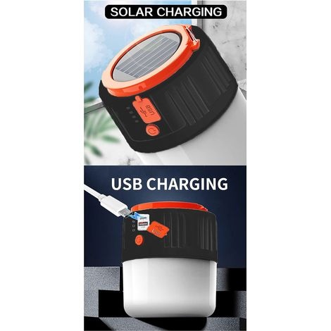 Wiederaufladbare Solar-campingtaschenlampe, Zeltlampe, Notstromversorgung, 5 Leuchtmodi (schwarz)
