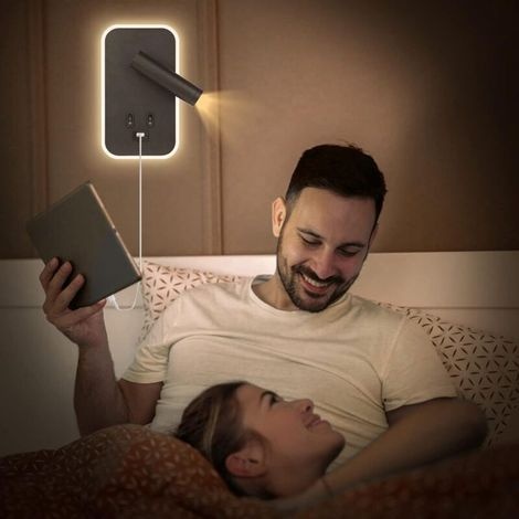 Nachttisch-leseleuchte, 2er-pack Led-wandleuchten Für Schlafzimmer Mit Schalter Und Usb-ladefunktion, 3w + 9w 3000k Drehbarer Wandstrahler, Wandleuchten Für Bett, Flur, Hotel (schwarz – 2 Stück) [ener
