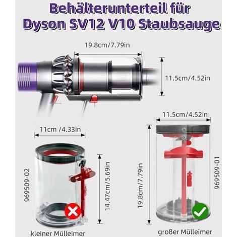 Staubbehälter Für Dyson Sv12 V10 Staubsauger – Großer 19,8 Cm Behälter – Einfache Verbindung – Optimale Abdichtung – 969509-01