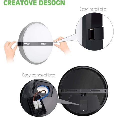 Runde Schwarze Led-deckenleuchte, 15 W, Ip65, 1600 Lm, Warmweiß (3000 K), Ideal Für Den Innen- Und Außenbereich, Badezimmer, Flur, Korridor, Garten, Garage.