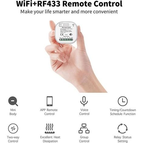 Lichtschalter Mit Rf433-funkfernbedienung Und Wlan, Keine Batterie Erforderlich, Kabelverbindung Zum Konzentrator, Kompatibel Mit Alexa, Google Home Und Der Tuya Smart Life App, Set Mit 2 Unterbrecher