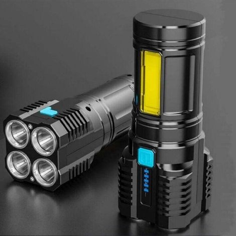 Led-taschenlampe, Wiederaufladbar, Hohe Leuchtkraft, 4 Modi, Etanche Portée, 200 M, Camping Randonnée