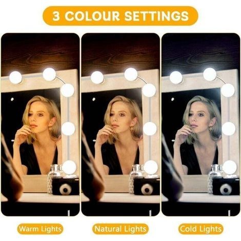 Led-spiegelbeleuchtungsset Mit 10 Dimmbaren Glühbirnen Und 3 Farben – Schminklampe Für Schminktisch Und Badezimmer