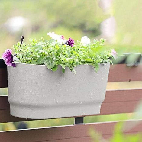 Großer Hängeblumentopf Mit Großem Fassungsvermögen – Stoßfest – Mit Abflussloch – Blumentopf – Gartenbedarf – Weiß – L 45 X 15 X 18 Cm