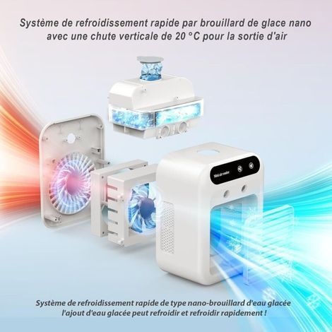 Tragbare Klimaanlage, Leise Mobile Klimaanlage, 500-ml-luftkühler, Luftkühler, 2 Geschwindigkeiten + 2 Nebelmodi, 15° Windrichtungsverstellung, Mini-klimaanlage