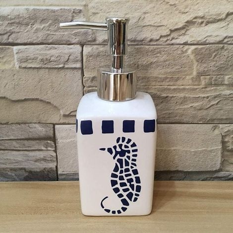 Set Aus 4 Keramik-badezimmeraccessoires – Modernes Design – Lotionflaschen, Zahnbürstenhalter, Becher, Seifenspender (mit Wassertieren)