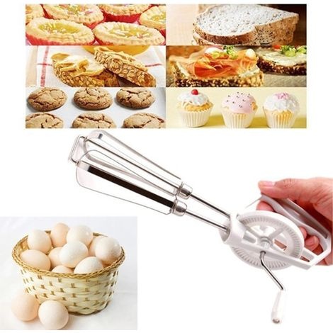 Handbetriebener, Rotierender Schneebesen, Doppelstab-eierquirl, Rostfreier Mixer, Lebensmittelechtes Gerät, Weiß