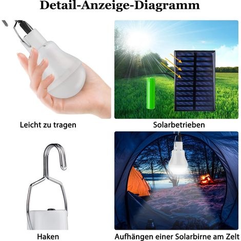Solar-campinglampe, Tragbare Zeltlampe Mit Haken, Notfall-glühbirnenset, Wasserdichte Campinglampe Für Abenteuer, Jagd Und Stromausfall
