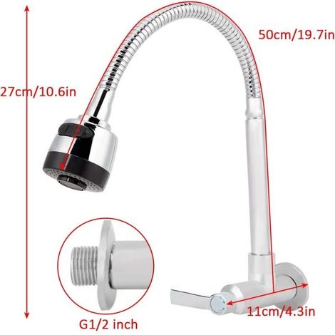 Einhebel-küchenarmatur, G1/2 Zoll, 360° Drehbar, Wandmontage, Für Kaltwasser In Der Küche