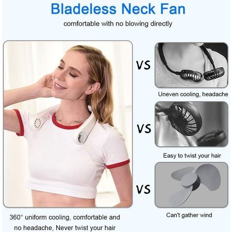 Tragbarer, Per Usb Aufladbarer Nackenventilator Ohne Rotorblätter, Um 360° Verstellbarer Nackenventilator (3 Geschwindigkeitsstufen)