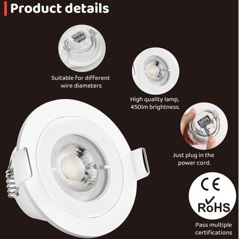 6er-set Extraflache Led-einbaustrahler, Ip65 Wasserdicht, Orein 4,5 W Deckeneinbaustrahler, Warmweißes 3000k Led-beleuchtung Für Bad, Wohnzimmer, Flur, Büro, Weiß