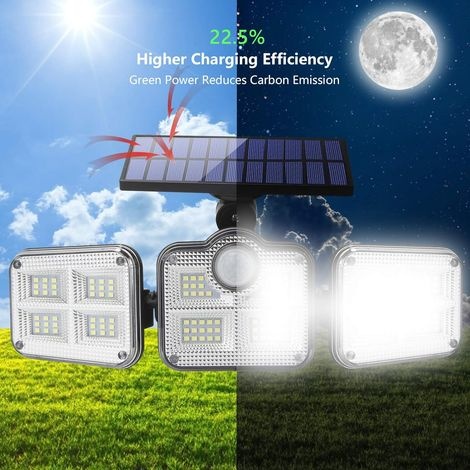 Wasserdichte Solarleuchten Für Den Außenbereich, 270° Weitwinkel-solarleuchten Mit Bewegungsmelder, 3 Verstellbare Leuchtenköpfe, 122 Led-strahler Mit Integrierter Solarbeleuchtung