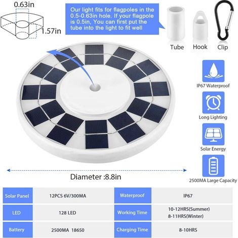 Solar-fahnenmastleuchte Mit 128 Leds, Superhelle Fahnenmastleuchte, Ip65 Wasserdichte Fahnenmastleuchte Mit Lichtsensor Für Den Einsatz Am Straßenrand Und Auf Höfen