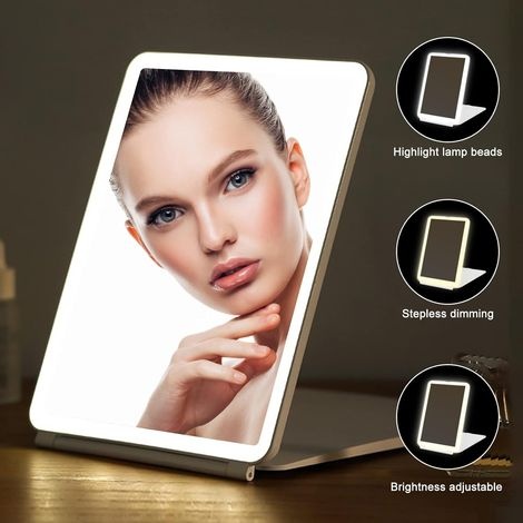Wiederaufladbarer Kosmetikspiegel Mit Beleuchtung: Tischspiegel Mit 72 Leds, Verstellbarem Touchscreen Mit 3 Lichtfarben
