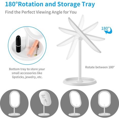 Led-schminkspiegel, Abnehmbarer Vergrößerungsspiegel, Intelligente Lichtanpassung Und Usb-ladefunktion, Um 180° Klappbarer Tischspiegel, Perfektes Geschenk Für Eine Freundin