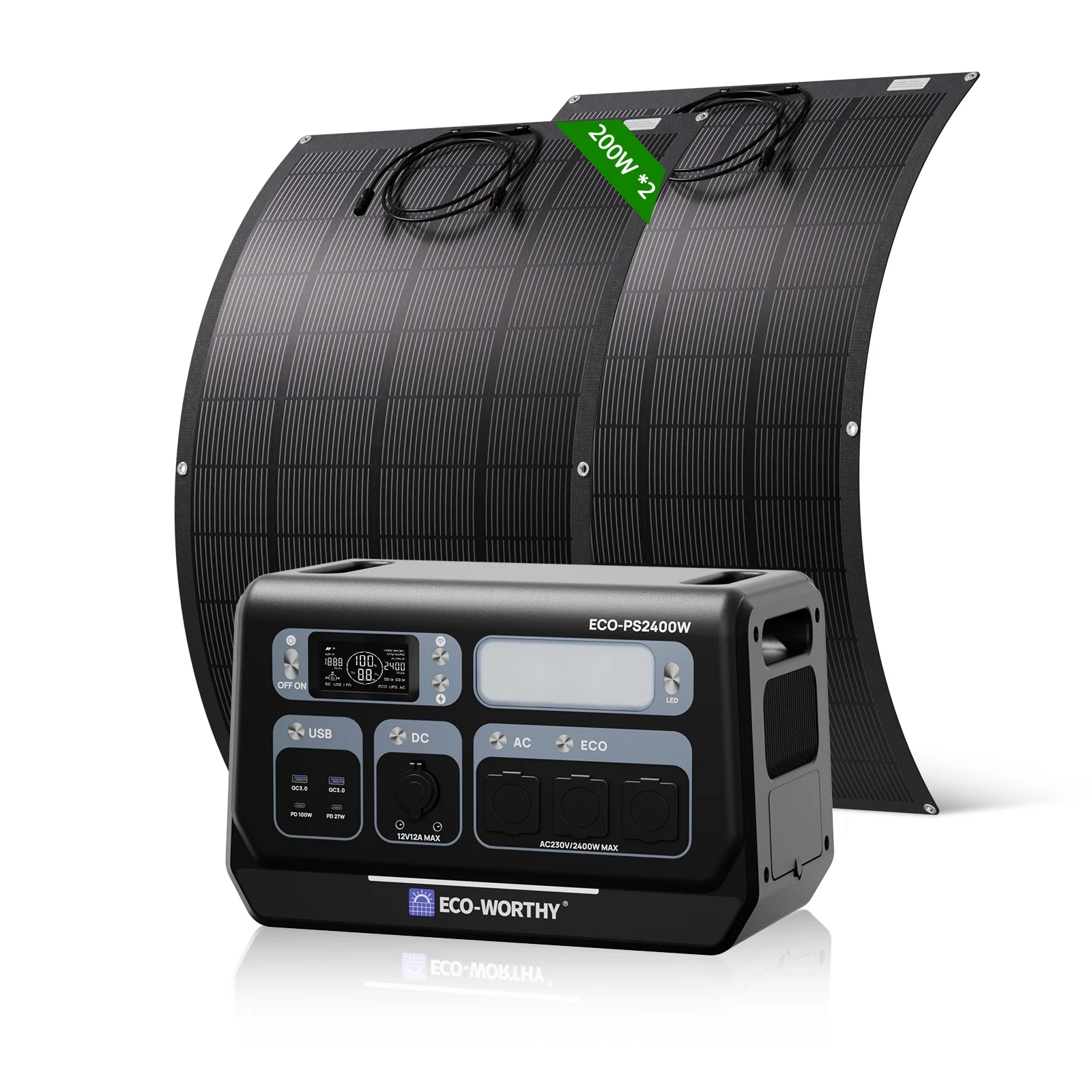 Eco-worthy 2400w Tragbare Powerstation Mit 2048wh Lithiumbatterie Mit 400w Flexibe Solarpanel Für Wohnmobil, Home Backup, Camping, Van Life