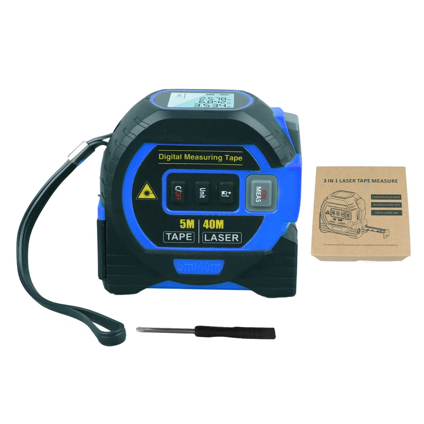 3-in-1 Blaues Digitales Maßband, Hohe Elastizität, Präzision, Automatische Arretierung, Für Lagerprüfungen, 40 M / 131,2 Ft