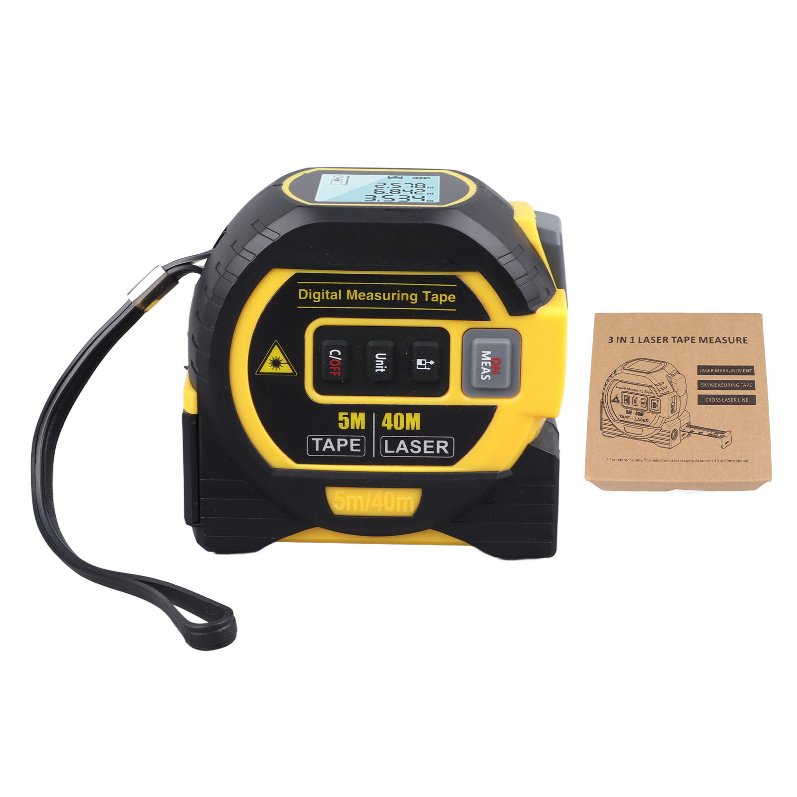 3-in-1 Laser-maßband, 40 M Reichweite, Infrarot, Für Industrielle Präzisionsmessungen (gelb)