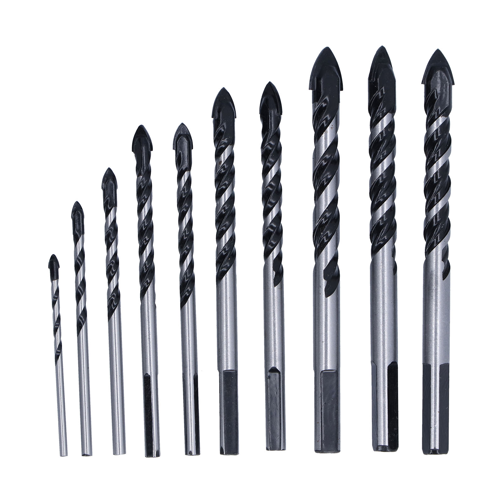 Set Mit 10 Steinbohrern, Hochfesten Hartmetallspitzen, Inklusive Aufbewahrungskoffer Für Fliesen, Ziegel, Zement Und Beton.