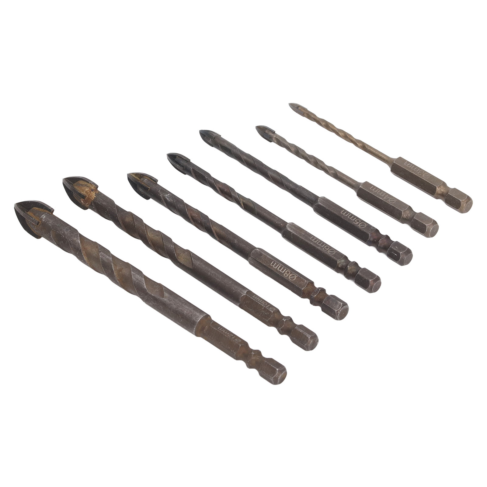 Set Mit 7 Einzigartigen, Kreuzförmigen Sechskantbohrern Aus Hartmetall Für Glas, Keramik, Fliesen, Ziegel, Wände Und Holz
