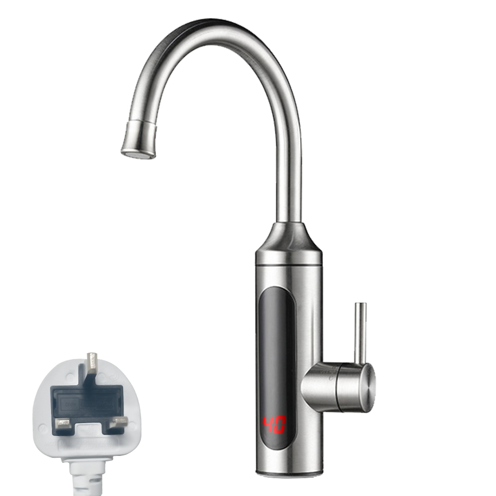 Elektrischer Durchlauferhitzer 3300w Mit Digitaler Led-temperaturanzeige, Ipx4 Edelstahl, 360° Drehbarem Einhebelmischer, Schnelles Erhitzen Von Kalt- Und Warmwasser, Tanklos, Für Küche Und Bad.
