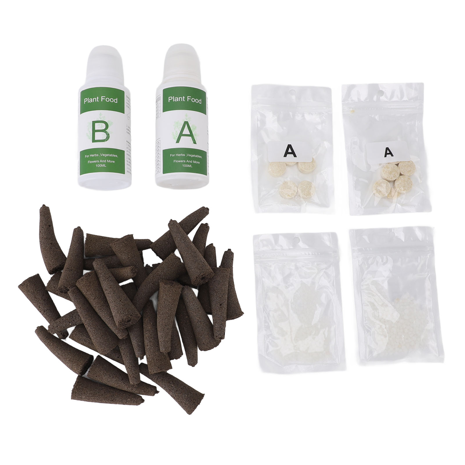 Komplettes Hydroponik-anbaukapsel-set Für Das Anbausystem, Inklusive 50 Anzuchtschwämmen, Hydroponik-nährstoffen Und Dünger.
