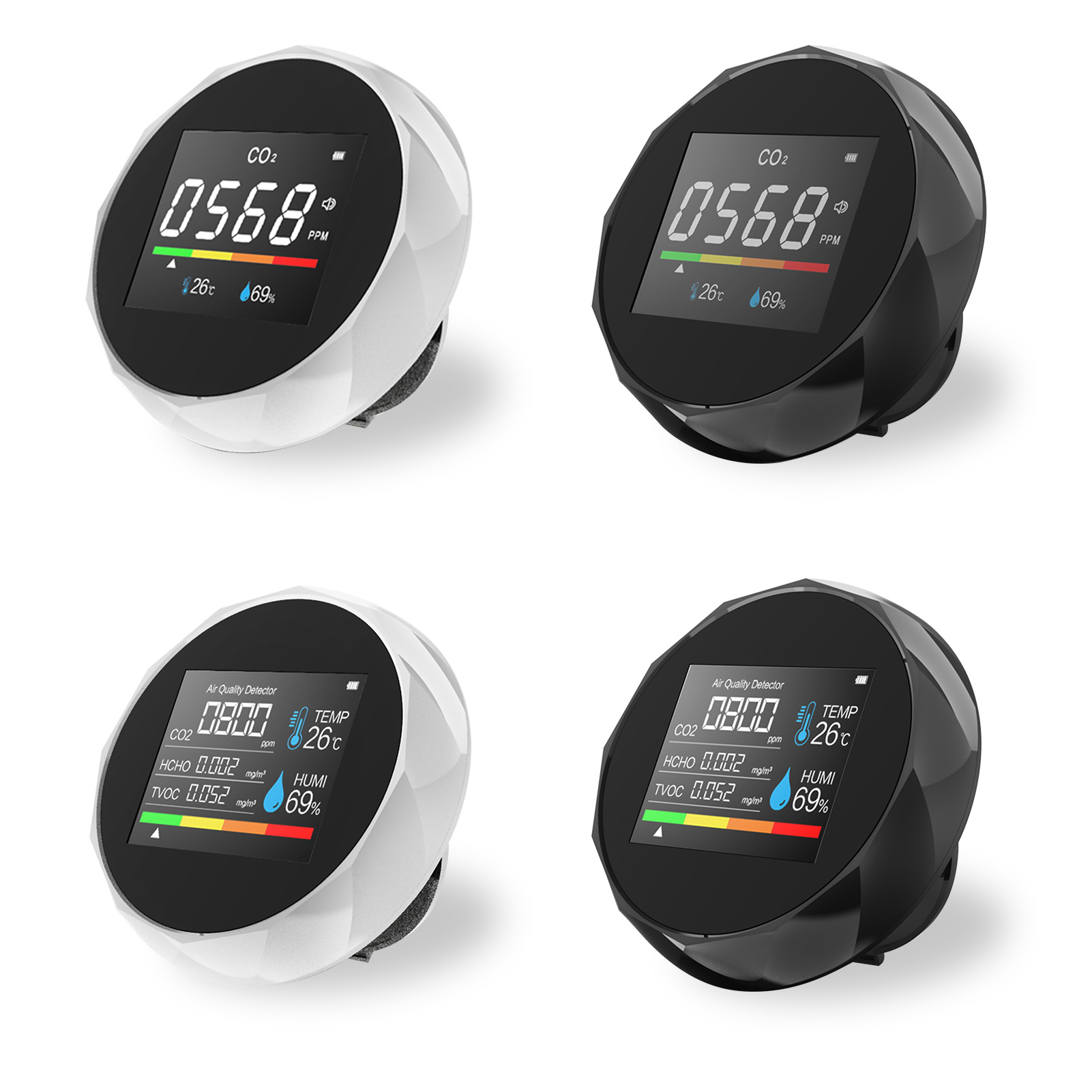 5-in-1-kohlendioxiddetektor, Luftqualitätsmonitor Mit Temperatur- Und Feuchtigkeitsmessung, Digitaler Co₂-detektor, Luftanalysator Für Co₂/hcho/tvoc, Präzises Testkit Für Zuhause Und Büro