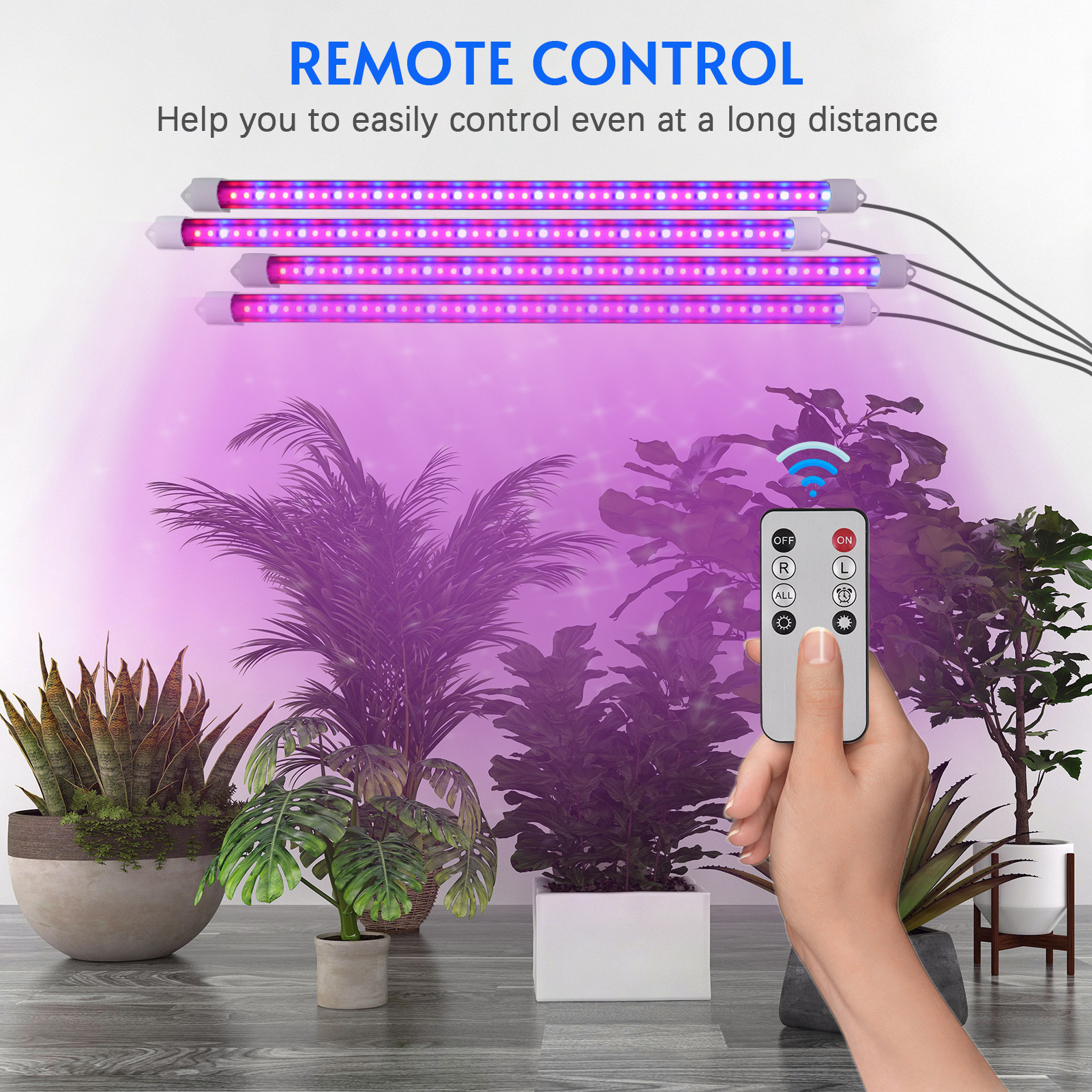 Set Mit 4 Led-pflanzenlampen Für Zimmerpflanzen, Vollspektrum, Wasserdicht, 10 Intensitätsstufen, 3 Betriebsmodi, 3/9/12-stunden-timer, Mit Fernbedienung Für Den Anbau Von Zimmerpflanzen.