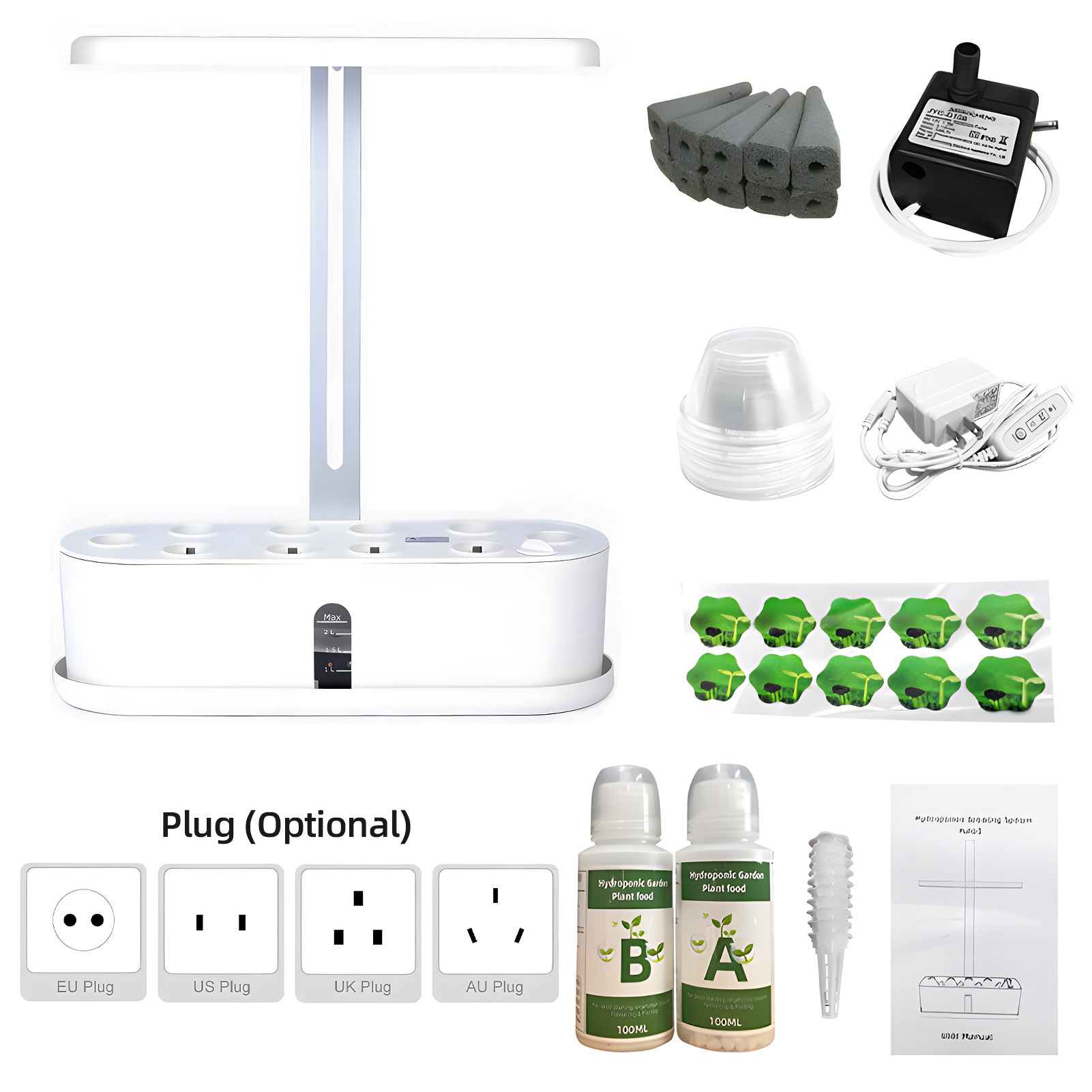 Hydroponisches Vollspektrum-system Für Den Innenbereich Mit 2,5-liter-wasserreservoir, 10-kapsel-keimset, Verstellbarer Höhe, Automatischer Zeitschaltuhr Und Led-pflanzenlampe Für Gemüse, Obst, Pflanz