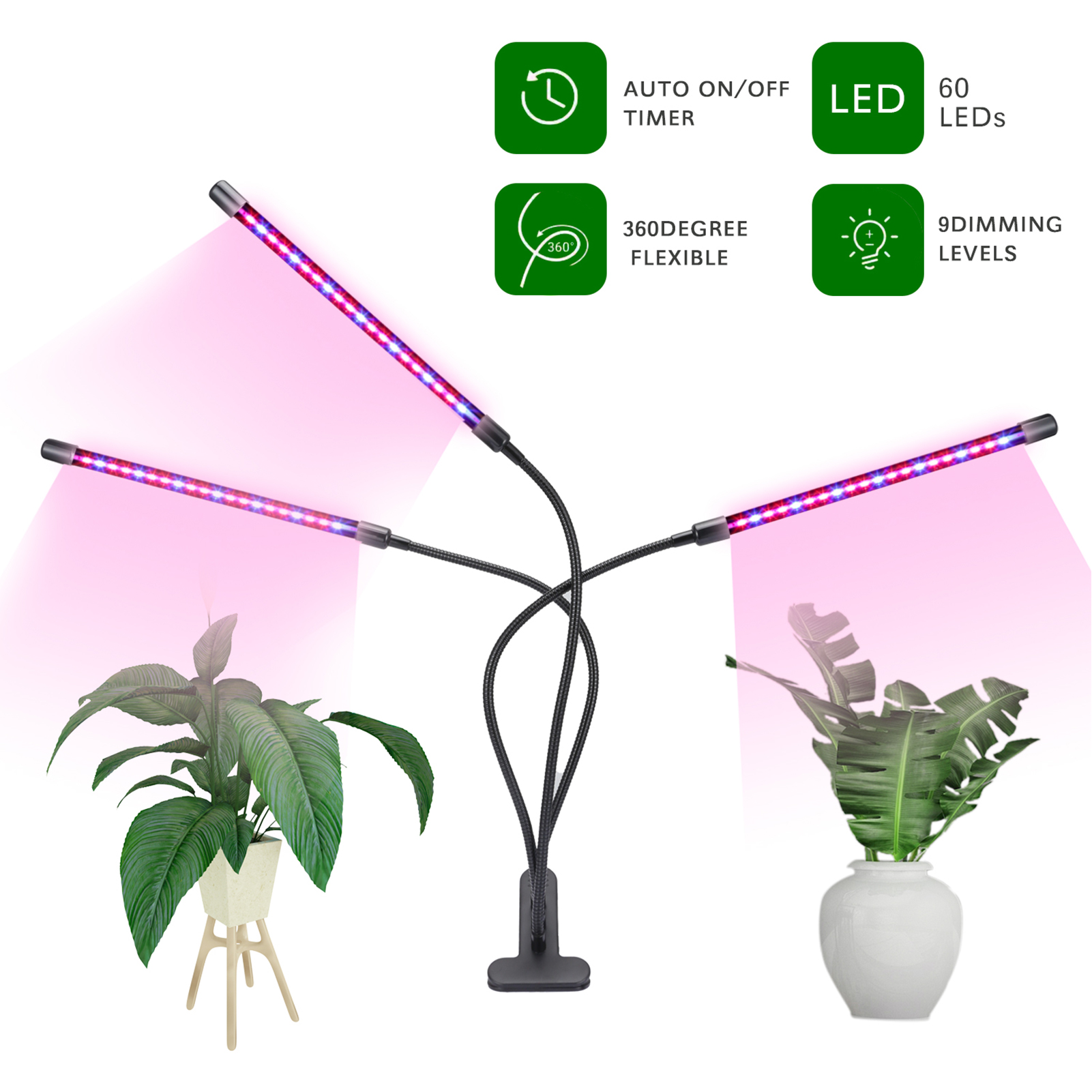 30w 60 Led-pflanzenlampe Mit Blauen Und Roten Leuchtmitteln, 3/9/12h Timer, 9 Helligkeitsstufen, Vollspektrum Ähnlich Dem Sonnenlicht, Verstellbarer Schwanenhals Für Das Pflanzenwachstum In Innenräume