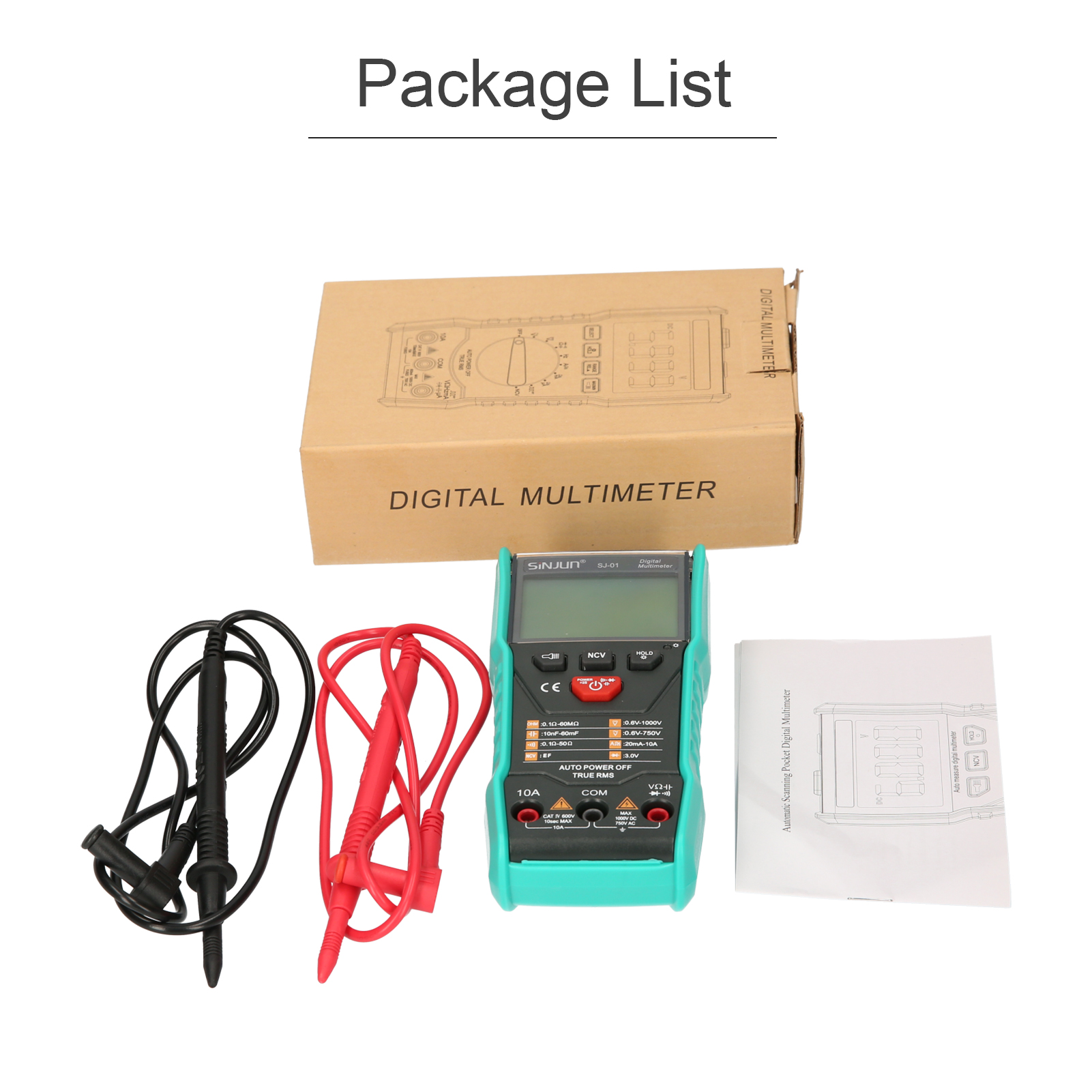 Sj-01 Digitalmultimeter, Intelligenter Auto-scan-tester Für Gleich-/wechselspannung, Strom, Kapazität, Widerstand, Ncv-test, Dioden Ein/aus, Mit Hintergrundbeleuchtetem Lcd-bildschirm Und Taschenlampe