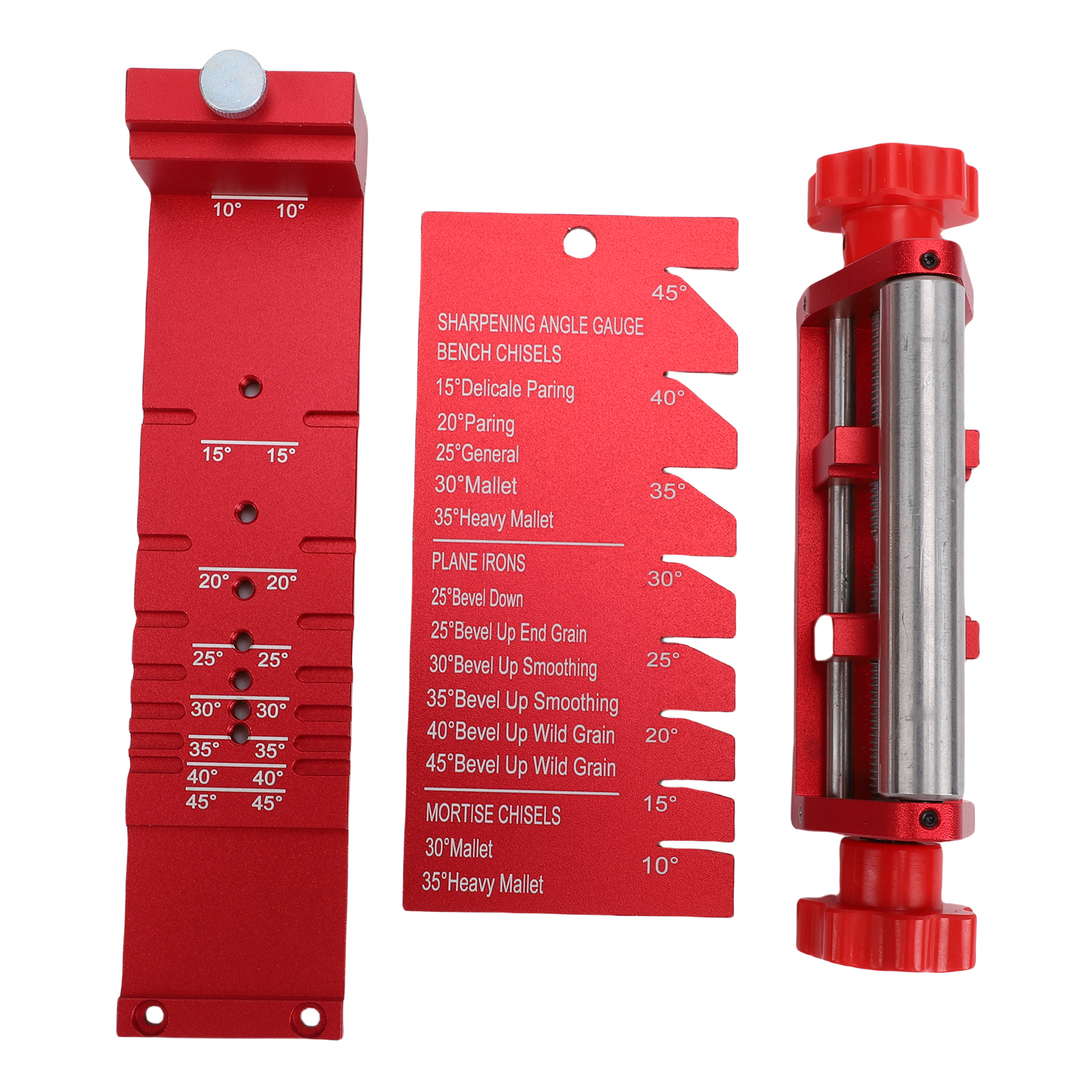 Schärfvorrichtung Für Holzmeißel Aus Aluminiumlegierung Mit Präziser Positionierung, Schärfführung Mit Winkelfixiervorrichtung Und Maßband.