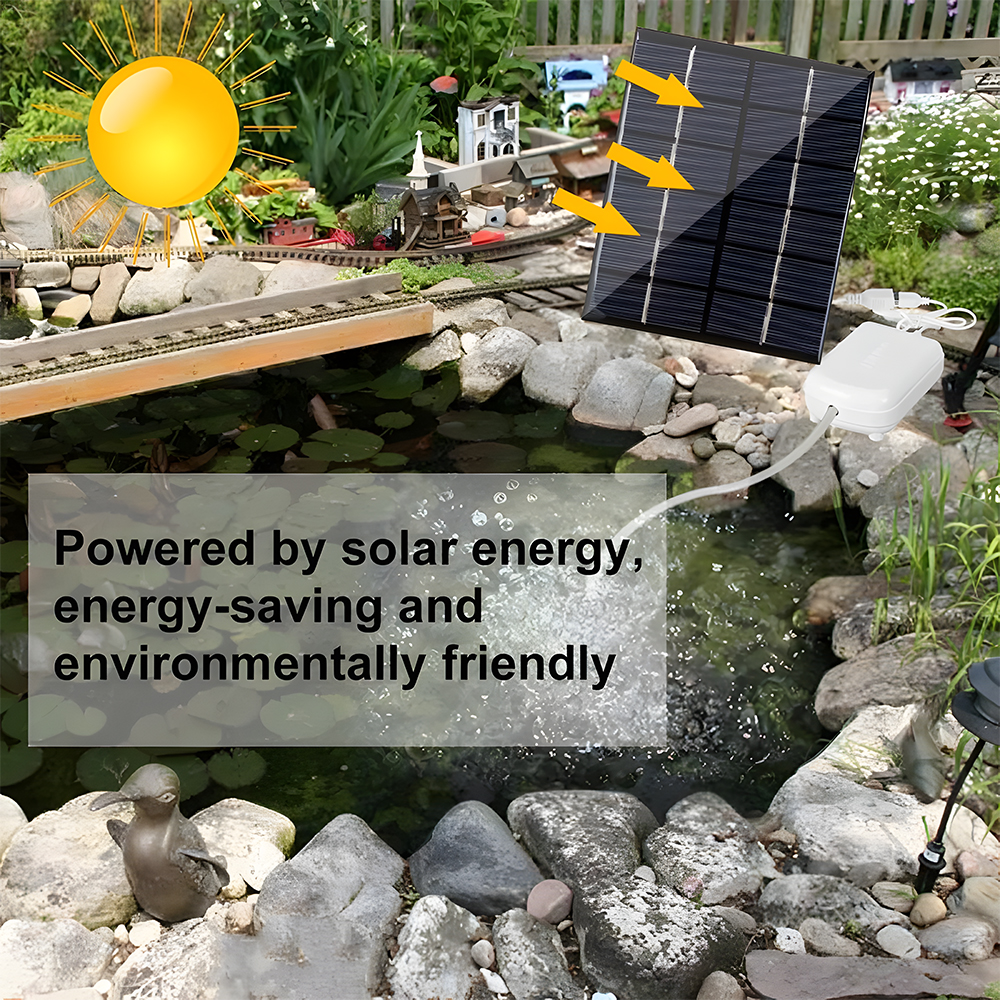 Solarbetriebener Teichbelüfter Mit Luftpumpe Und 2000-ma-notstromakku. Aquarium-luftpumpe Mit Schlauch Und Ausströmersteinen Zur Gestaltung Von Gartenteichen, Pools Und Schwimmbecken.